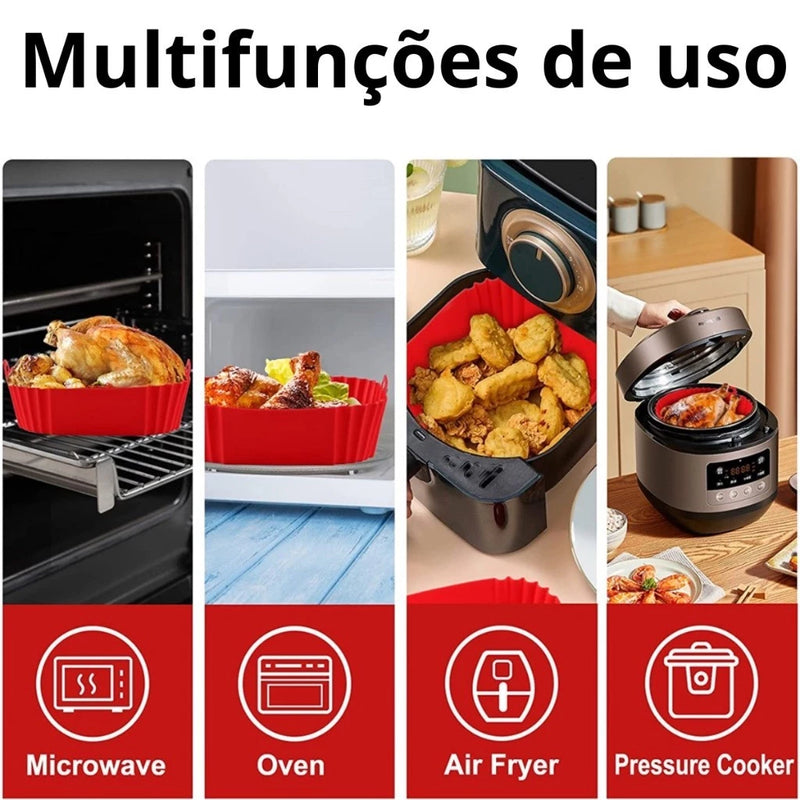 Forma de Silicone Quadrada 16x16cm com Alça – Assadeira para Air Fryer e Forno