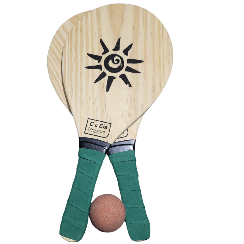 Frescobol Praia – Kit com 2 Raquetes de Madeira e Bola