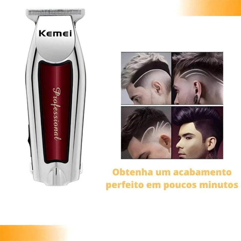 Aparador de Pelos Kemei KM-032 – Máquina de Acabamento Profissional Prateada Bivolt