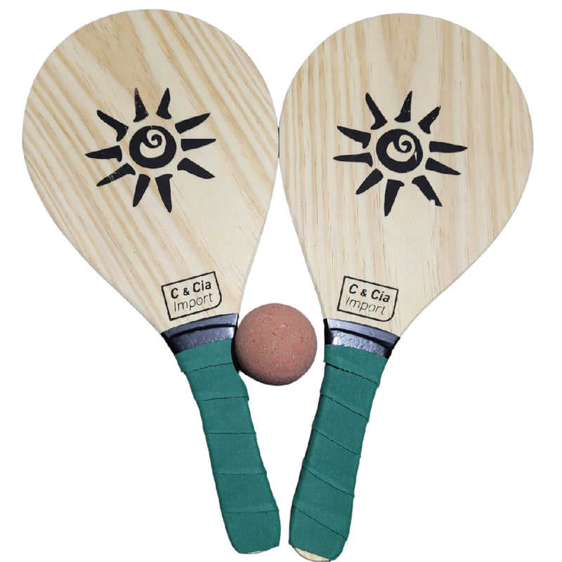 Frescobol Praia – Kit com 2 Raquetes de Madeira e Bola