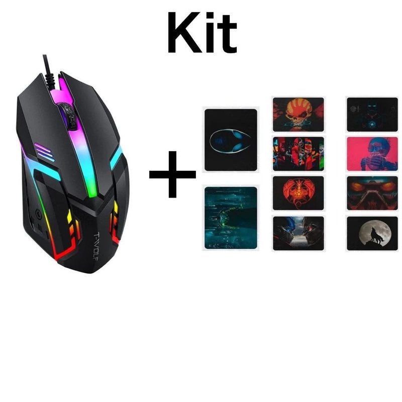 Kit Gamer: Mouse com Fio LED RGB + Mouse Pad Preto