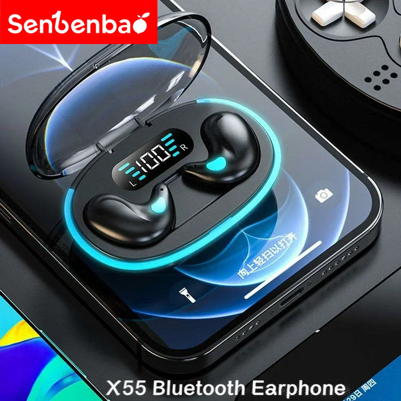 Fones de Ouvido Senbenbao X55 TWS Bluetooth – HiFi, Cancelamento de Ruído, À Prova d’Água, com Display LED