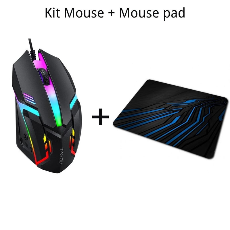 Kit Gamer: Mouse com Fio LED RGB + Mouse Pad Preto