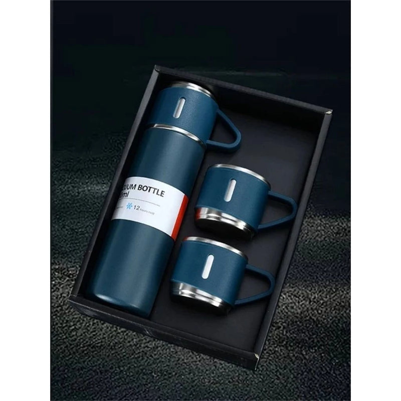 Kit Garrafa Térmica Inox 500ml + 3 Xícaras – Bebidas Quentes ou Frias