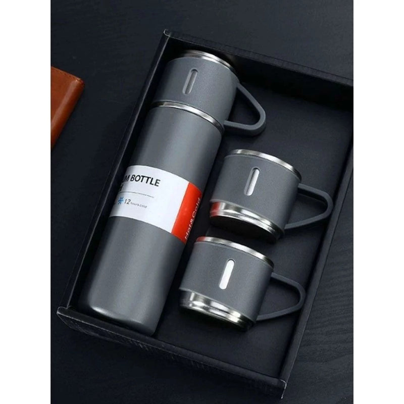 Kit Garrafa Térmica Inox 500ml + 3 Xícaras – Bebidas Quentes ou Frias